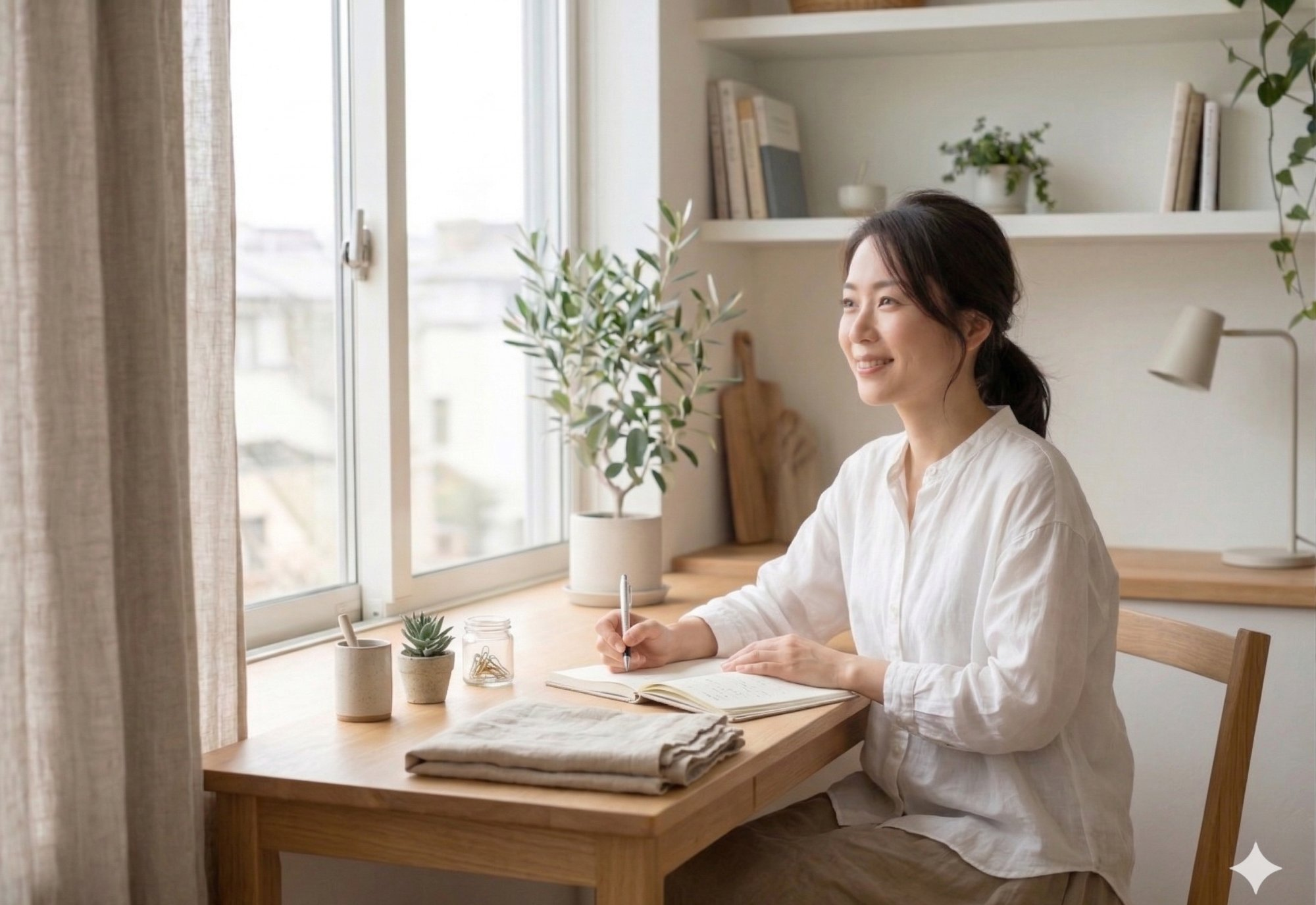 手帳を書く女性